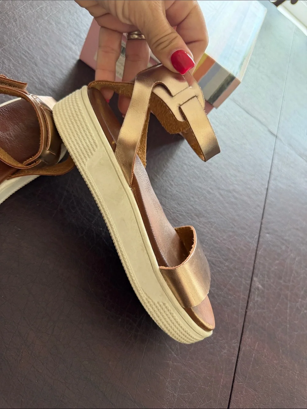 MIA Girls Metallic Rose Gold and Brown Ankle Strap Sandals Size 1